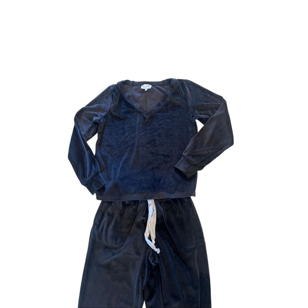 Soma Women's V-neck Velour Sweatshirt & Jogger Pants Lounge Set Black Small - Picture 2 of 5